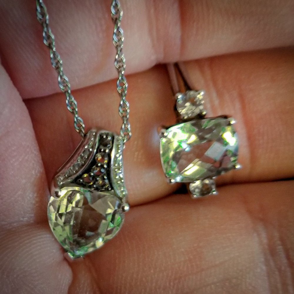 Green Amethyst Ring And Necklace Set
